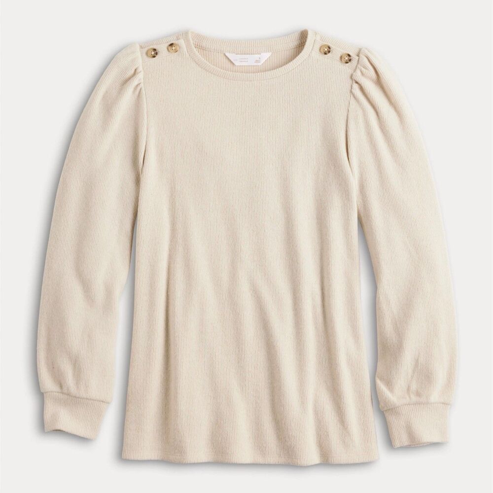 Women's LC Lauren Conrad Ribbed High Cuff Crew Neck Balloon Sleeves Top Size XXL